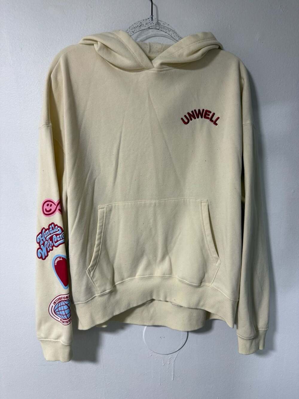Unwell Until Further Notice Cream Graphic Hoodie Sweatshirt Medium